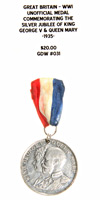 WWI Unofficial Medal Commemorating the Silver Jubilee of King George V and Queen Mary, 1935 Obverse