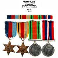 WWII Group of 4 Medals and Ribbon Bar