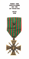 WW1 - Croix de Guerre 1914 - 1918 (with Bronze Star) - Obverse
