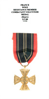 WWII Resistance Member Combatant Volunteer Medal (repro) - Obverse