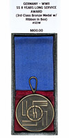 SS 8 Years Long Service Award 3rd Class Bronze Medal with Ribbon - Reverse