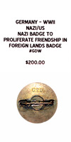 Nazi/US Nazi Badge to Proliferate Friendship in Foreign Lands Badge - Reverse