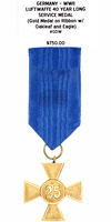 Luftwaffe 40 Year Long Service Medal Gold Medal on Ribbon with Oakleaf and Eagle - Reverse