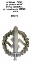 SA Sports Badge Type 2 in Bronze E. Schneider #'d 334421 - Obverse
