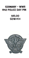 WWII 1942 Police Day Pin - Obverse