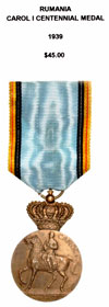 Carol I Centennial Medal 1939