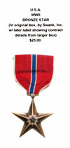 WWII Bronze Star (in original box, by Swank, Inc., with later label showing contract details from larger box)