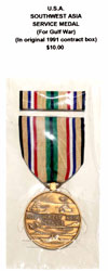 Southwest Asia Service Medal (For Gulf War - In original 1991 contract box)