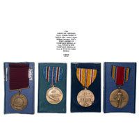 Group of 4 Medals: Navy Good Conduct Medal, WWII American Campaign Medal (with box), WWII Pacific Campaign Medal, and WWII Victory Medal