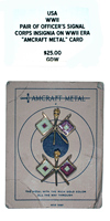 WWII Pair of Officer's Signal Corps Insignia on WWII Era 'AMCRAFT Metal' Card